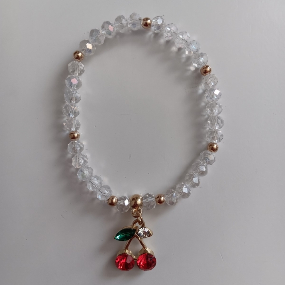 Aurora Borealis Disco Cherry Charm Stretch Bracelet New